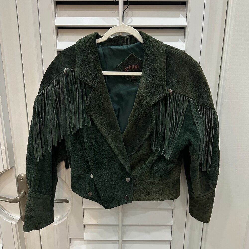 Vintage g4000 Green Suede Fringe Jacket Leather